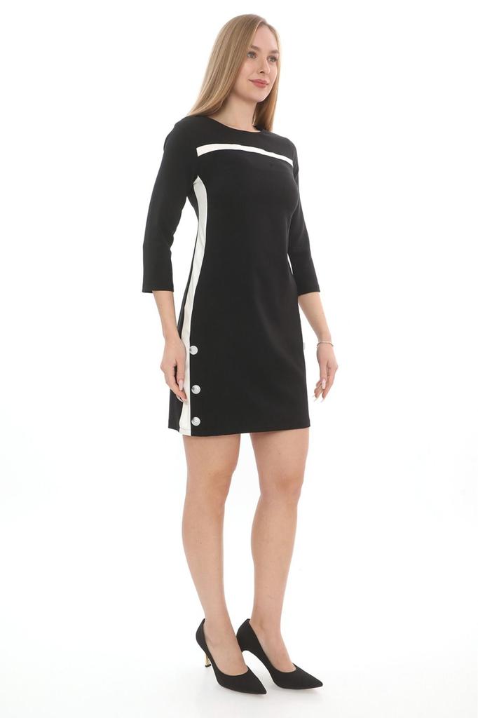 Damen Übergröße Kleid Gestreiftes und Lederdetailliertes Kleid