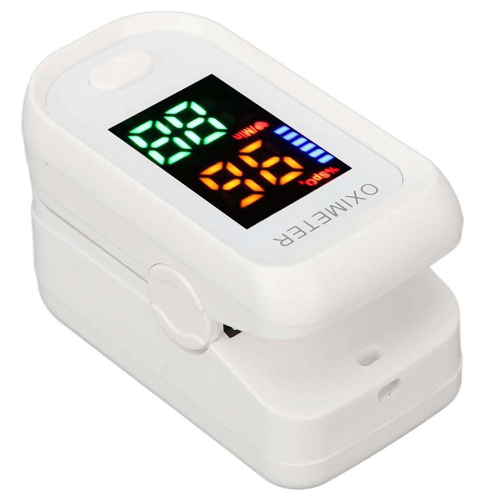 Oximeter LED Screen Fingertip Clip Type Blood Oxygen Saturation Monitor with Lanyard White