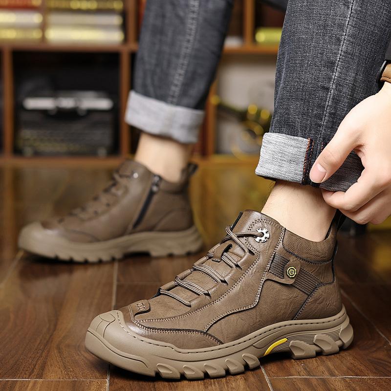 2024 Nueva Moda Hombre Invierno Felpa Corta Zapatos para Caminar Casual Cuero Caña Alta Botas de Vestir Diseñador Hecho a Mano Lujo Botas Planas