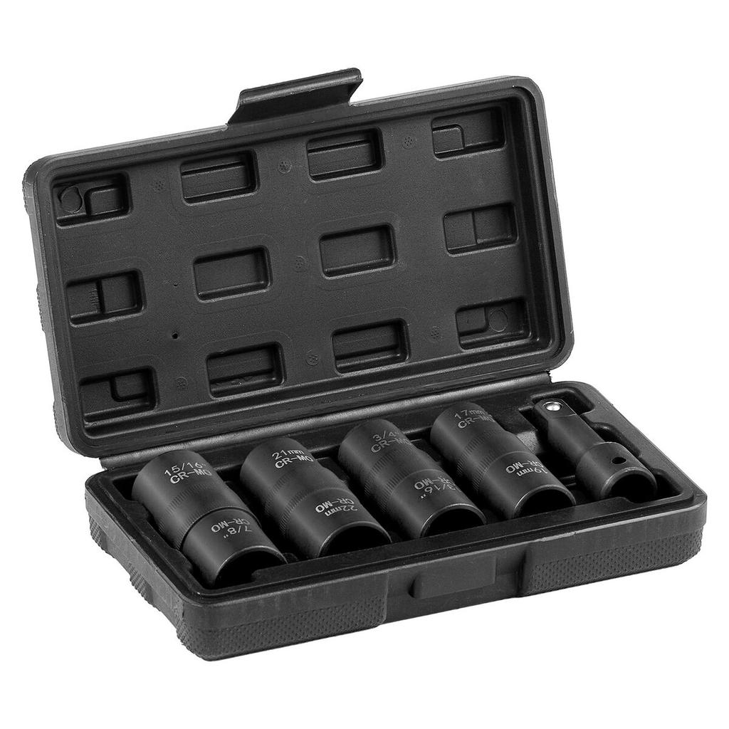 Lug Nut Impact Socket Set 1/2 In Drive Metric and SAE 6-Point Flip Socket