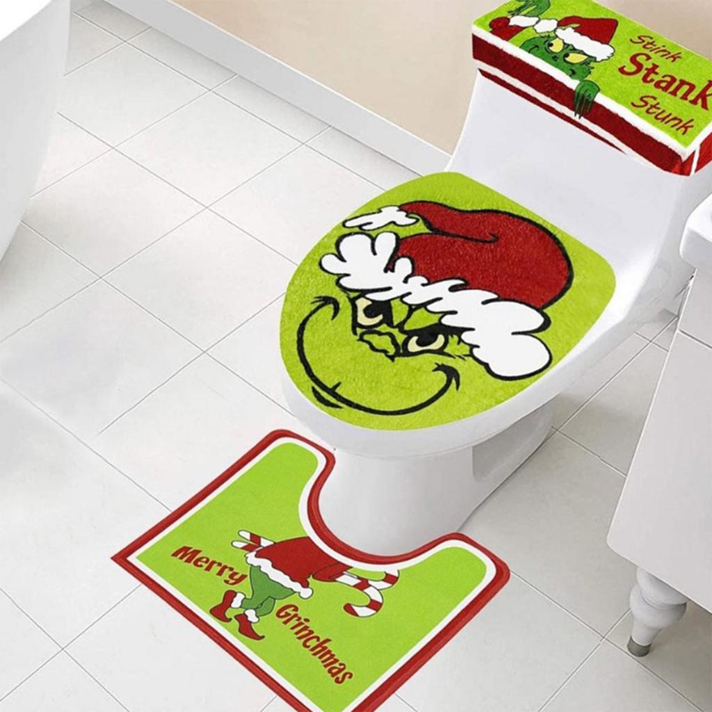 4-Piece Christmas Toilet Seat Covers – Green Holiday Toilet Seat Covers Set, Festive Bathroom Decor For Christmas, Funny Xmas Bathroom Accessories