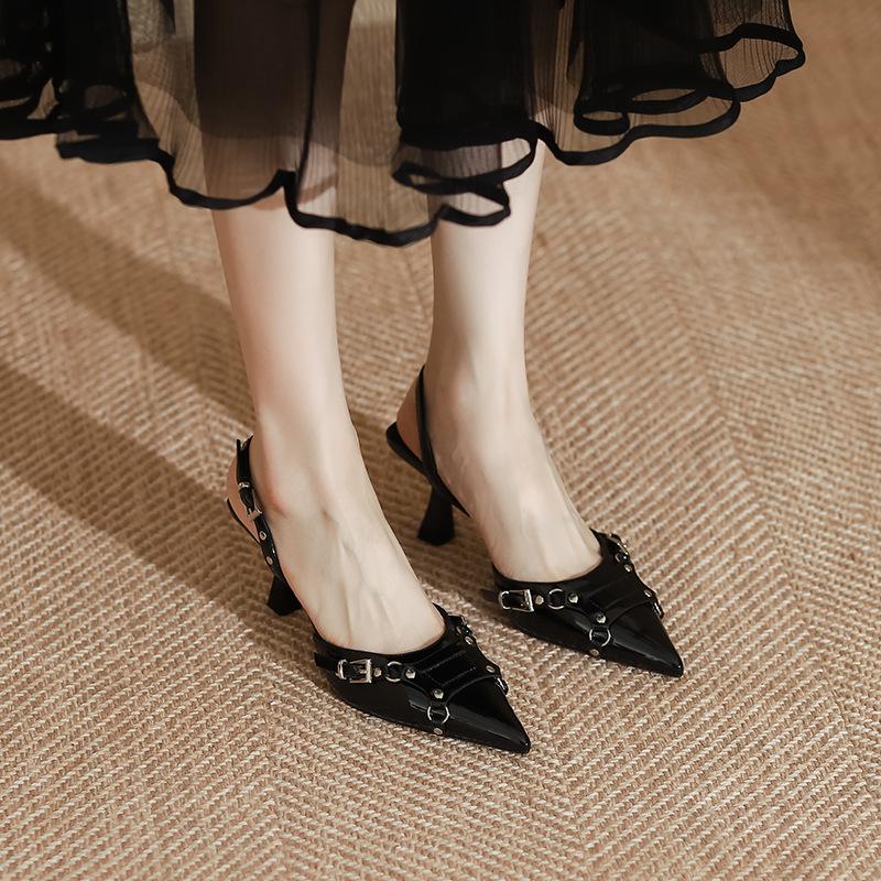 Huizhou Women's Shoes Summer Women's 2025 French High Heels Women's High-end Sense Empty Bag Head Women's Sandals Women's Side Empty