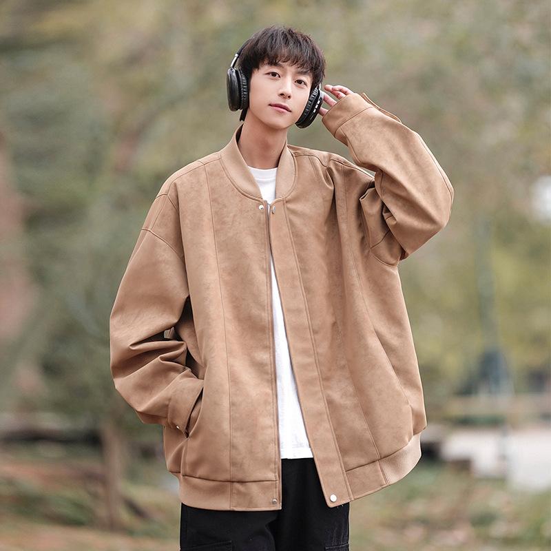 American Leather Baseball Jacket Men's Spring and Autumn New Trendy Handsome Workwear for Men