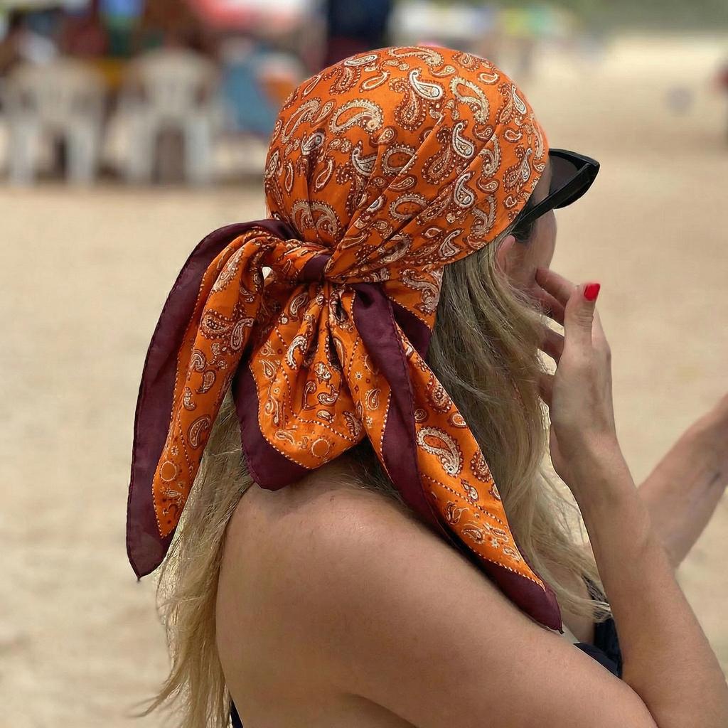 Šilkinė skara, atlasinė kvadratinė skara moterims, gėlėta kaklaskarėle, moteriška nauja galvos juosta, plaukų juosta Spausdinti Foulard Hijab Apvyniojimai Bandana
