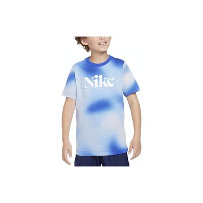 Sportswear Culture Of Basketball Letter Print Gradient Crew Neck Short Sleeve Kids Tops Light-Blue FD3932-480