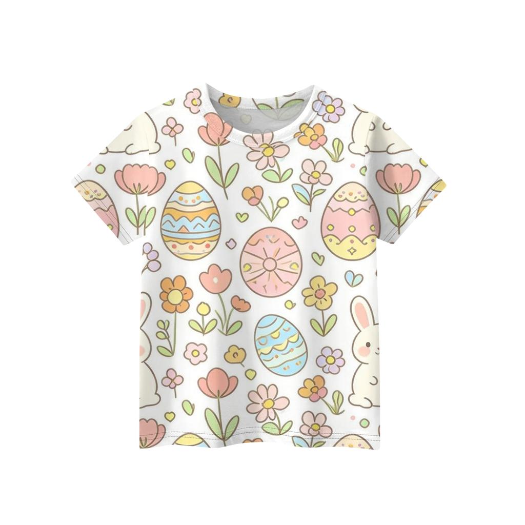 Children's Easter Printed Round Neck Short Sleeved Casual T-shirt