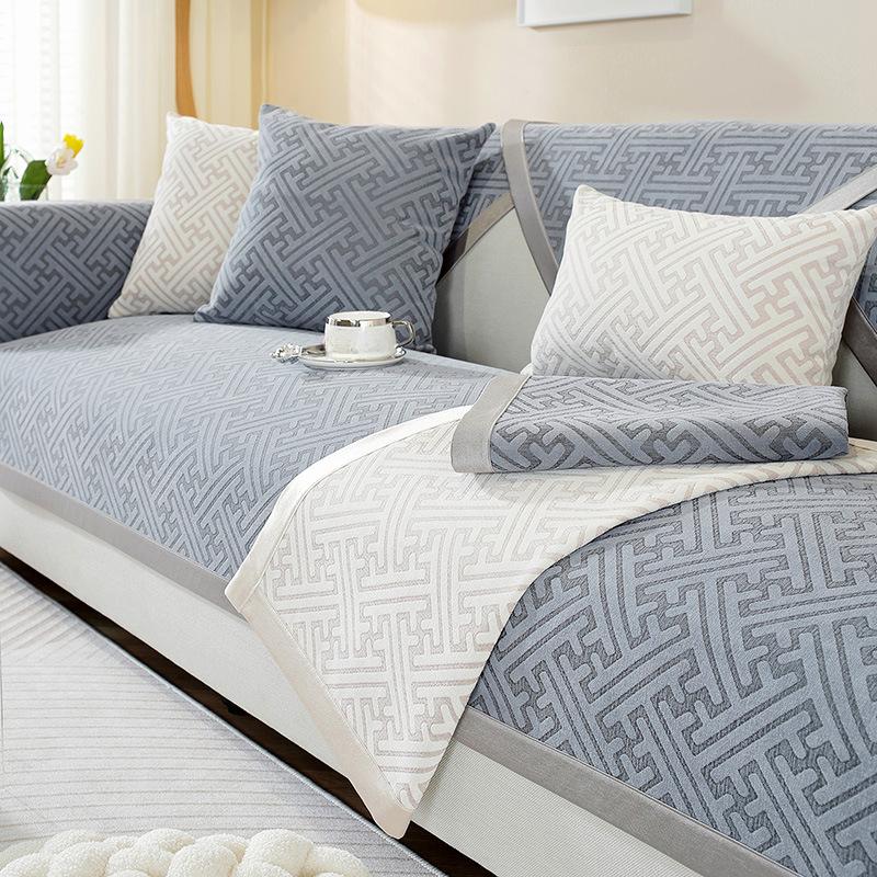 High-end Chenille Sofa Cushion, New Chinese Style Leather Sofa Cushion, Light Luxury Style Anti-slip Sofa Towel