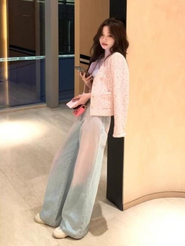 Pink Blue Design Vintage Baggy Loose Jeans Women Y2k Harajuku High Waist Denim Trousers Female Retro Fashion 90s Aesthetic Wide Pants Sreetwear