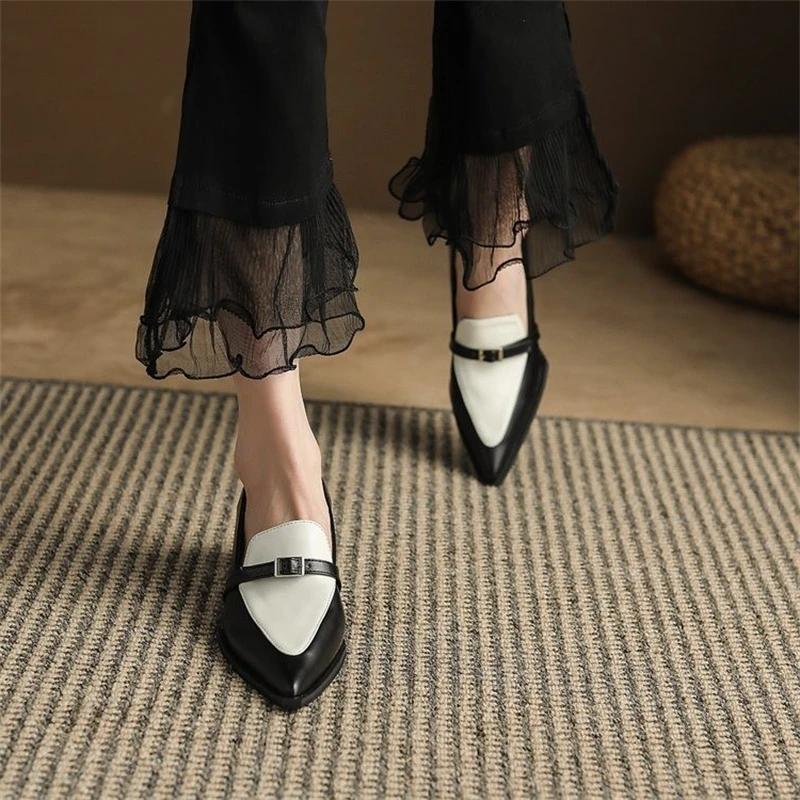 Fashion New Summer Style Fashionable Comfortable Wear-resistant Belt Buckle Thick Heel Medium Pointed Matching Women's Single Shoes