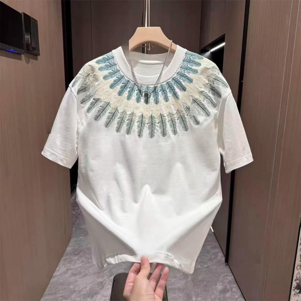 Design Comfortable Printed Short Sleeve Men'S Versatile T-Shirt Korean Version Personalized Blue Bottom Shirt Half Sleeve T-Shirt