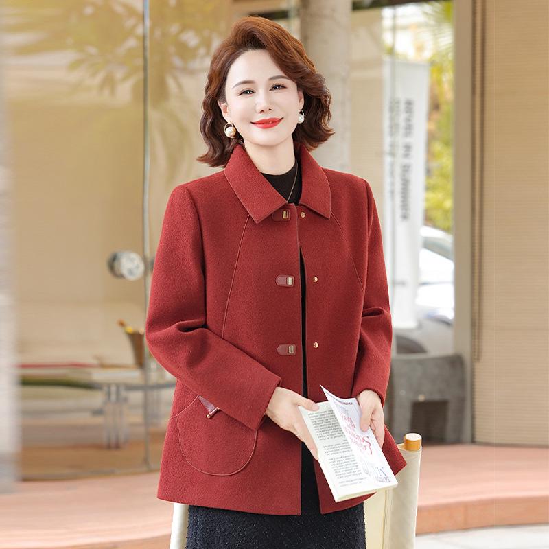 

Trendy Autumn-Spring Imitation Wool Short Coat for Middle-Aged and Elderly Women - 2025 Collection 4XL (150-165 jin) вина червоного кольору