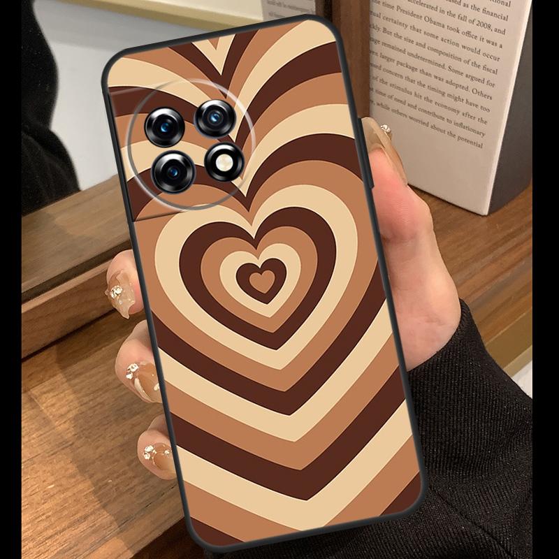 Latte Love Brown Heart Aesthetic Case For OnePlus 15 R 13T 13R 12R 10T 8T 13 12 11 9 10 Pro Nord 5 CE 4 2 3 Lite N20 N30 Cover