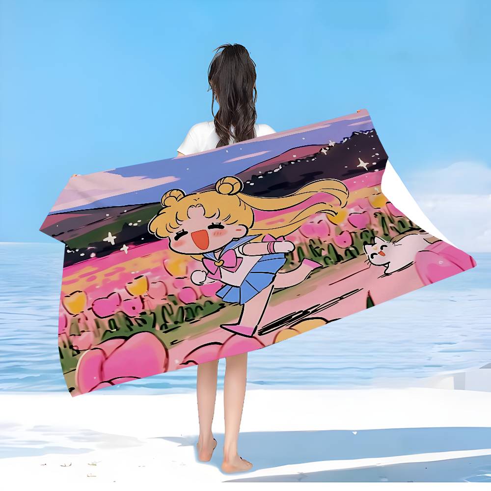 S-Sailores Cute Girl Moon Microfiber Printed Beach Towel Mountain Climbing Yoga Beach Swimming Running Absorbent Soft Towel