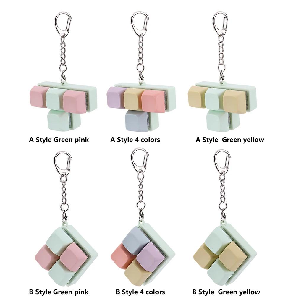 Keyboard Clicker Toy 4 Keys Decompress Fingertip Keychain Keycaps Fidget Keyborad Button Finger Calming Keychain for Kids Adults