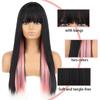 XINRAN Lange glatte Haare, schwarz-rosa Kunstfaser-Perücke mit Pony für Frauen, Lolita-Perücke, Cosplay, Alltagskleidung