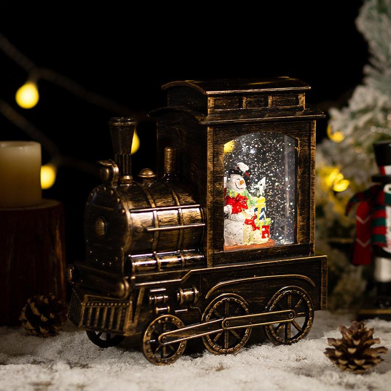 Christmas Decoration Train Crystal Ball Automatic Snow Falling Music Box Christmas Gift Santa Claus Night Light