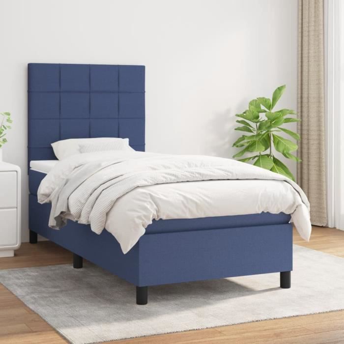 3141751 vidaXL Lit à sommier tapissier avec matelas Bleu 90x200 cm Tissu