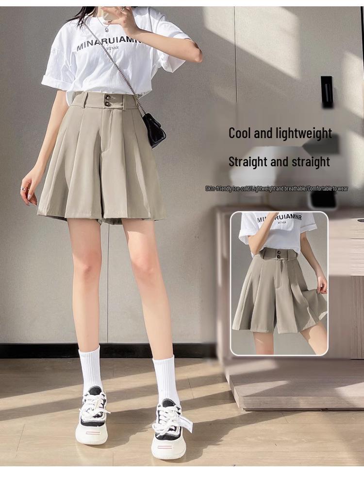 2025 Petite Plus Size Summer Suit: High-Waist A-Line Midi Skirt & Wide-Leg Five-Point Pants