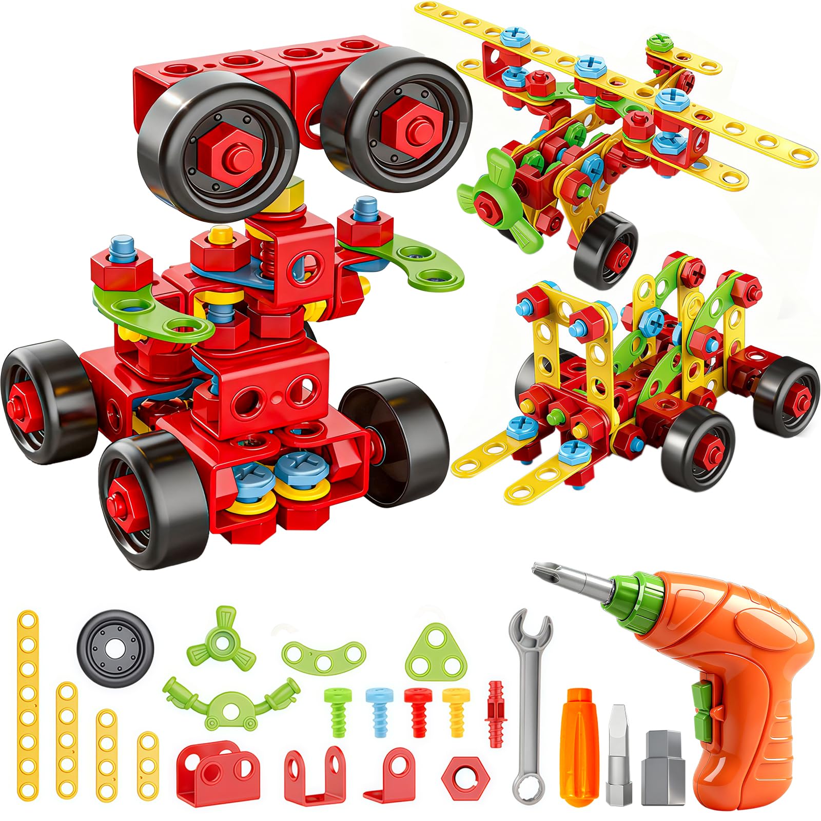 

288-Piece Carpenter Pretend Play Drill Toy Set with Tools, DIY Repair Kit, 3D Puzzle, Game, Model, Building Blocks, Car, Robot, Assembly, Educational