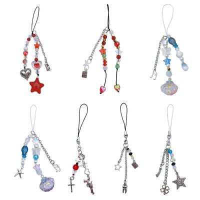 Handgefertigtes Telefon-Lanyard mit Perlen, Sternform, Anhängerband, abnehmbare Telefonketten, Schlüsselanhänger, tragbares Accessoire für Frauen