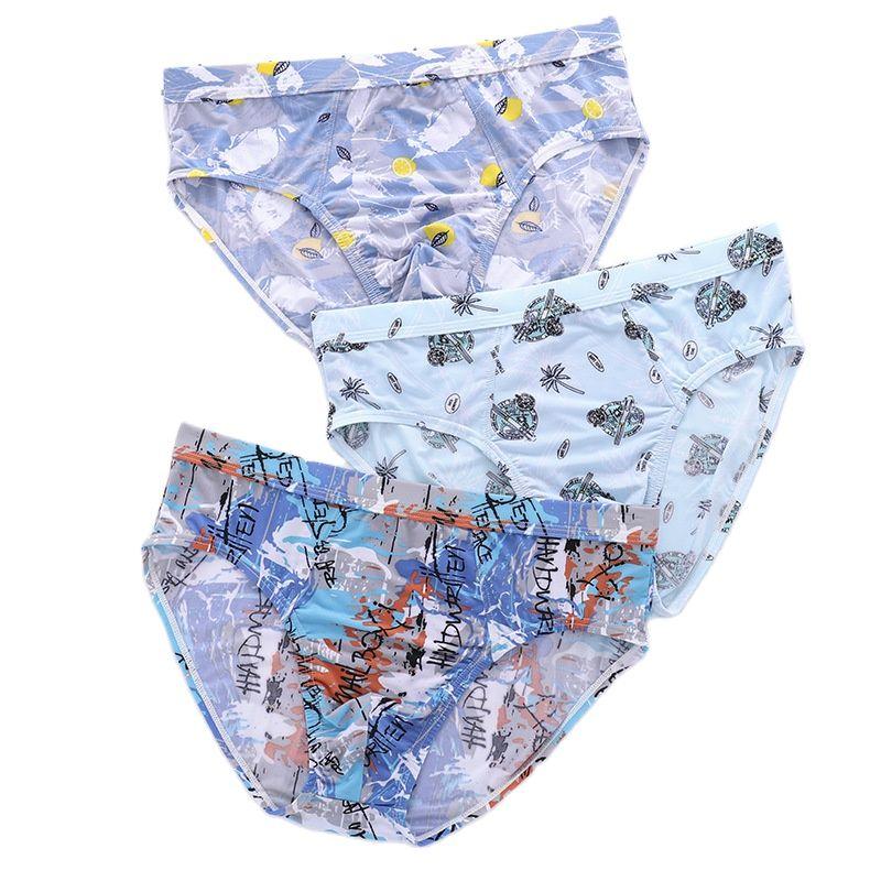 3PCS Fashion Men's Breathable Underwear Underpants Ice Silk Briefs Panties Big Size L XL 2XL 3XL 4XL 5XL 6XL