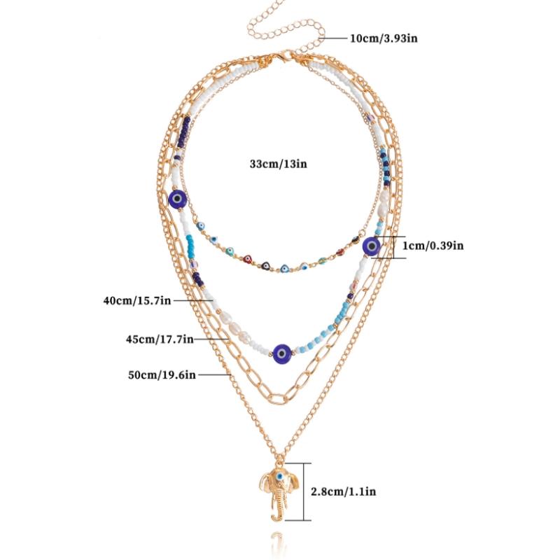 

[HF]#1Pc Fashion Bohemian Blue Devil s Eye Elephant Trunk Multi Layer Necklace Women Jewelry Accessries Gifts