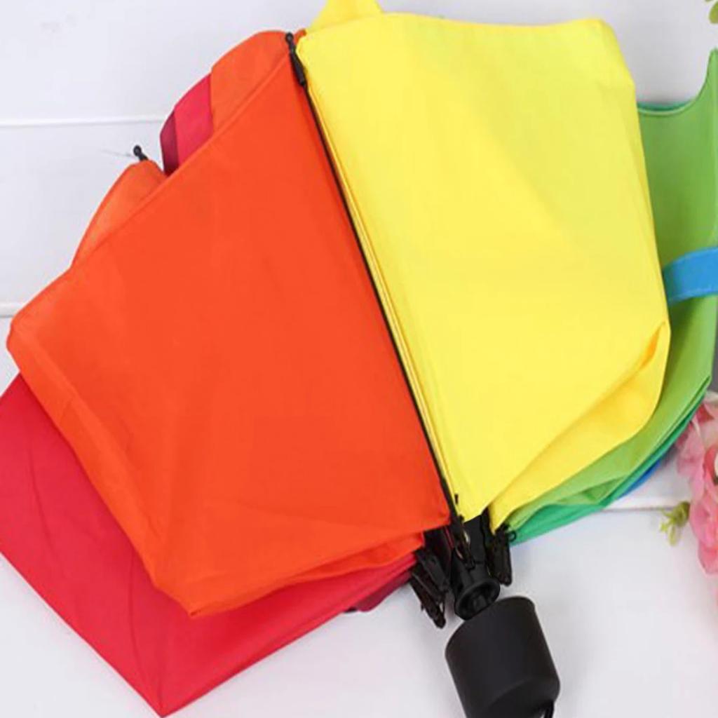 1pc Windproof Foldable Umbrella Women Men Manual Popular Rainbow Three Folding Umbrella Strong Resistant Umbrella Random color