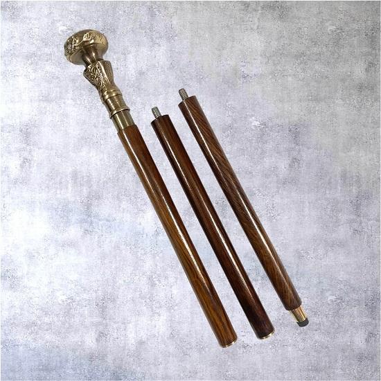 Wooden Walking Stick with Brass Designer Handle Stylish Mobilty Cane for Men Women Gift for Men