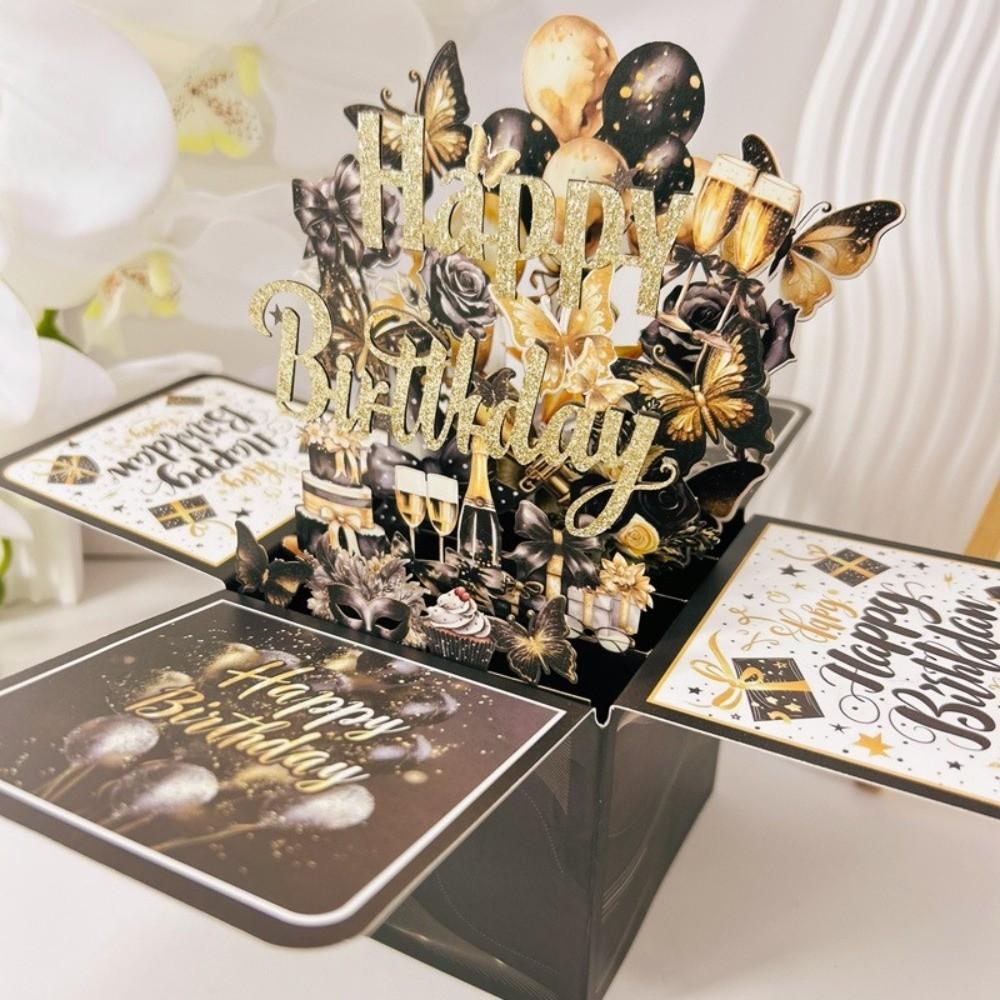 Cartoon 3D Birthday Card Flowers Theme Birthday Gift Celebration Message Card Birthday Party