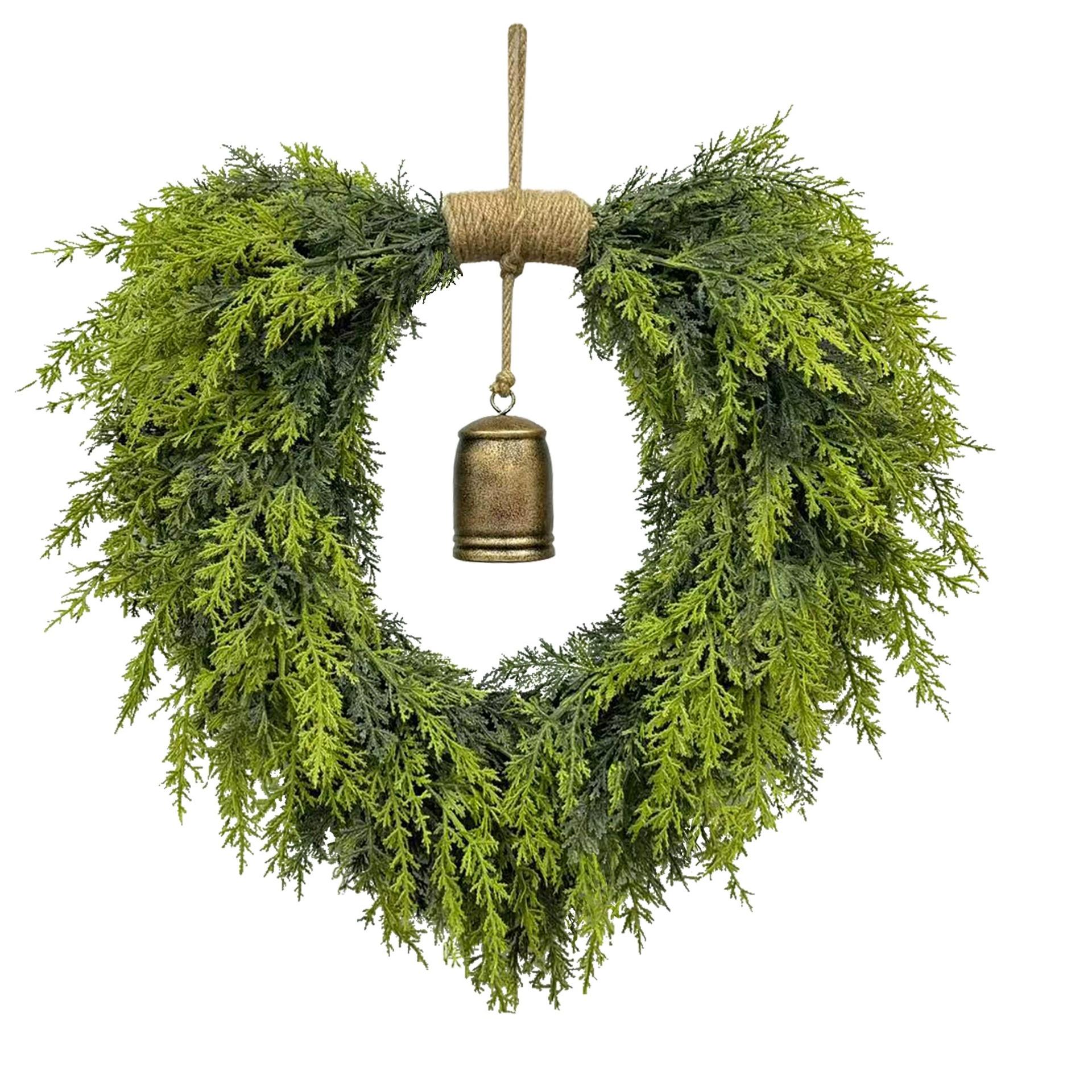 

Christmas heart bell wreath cedar home decoration fireplace front door hanging 50cm diameter one wreath natural material зелёный