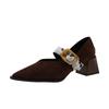 Women's Fashion Single Shoes Autumn New Pointed Toe Shallow Mouth Metal Buckle One Slip Block Heel Shoes