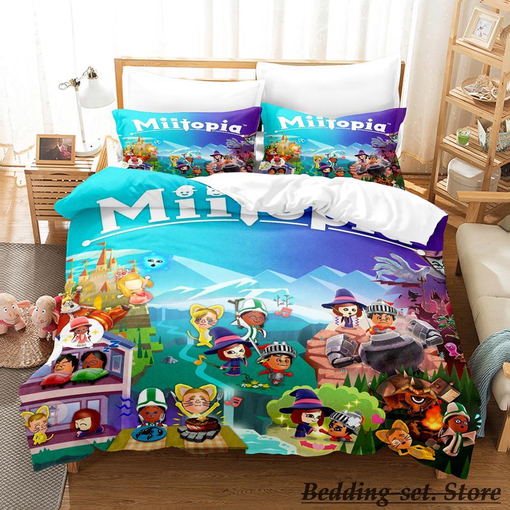 

Game Miitopia Bedding Set Single Twin Full Queen King Size Bed Set Adult Kid Bedroom Duvetcover Sets Anime Parure De Lit Bed EU single(135x200cm)