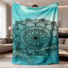 2026 Latest Flannel Blanket Bohemian Style Mandala Flannel Throw Blanket Soft, Warm & Cozy with Intricate for Lotus Design In Blue & Teal Perfect Gift