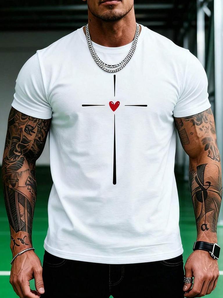 Manfinity Dauomo Cute Dachshund Dog Heart Print Casual Slim Fit Crew Neck T-Shirt For Unisex