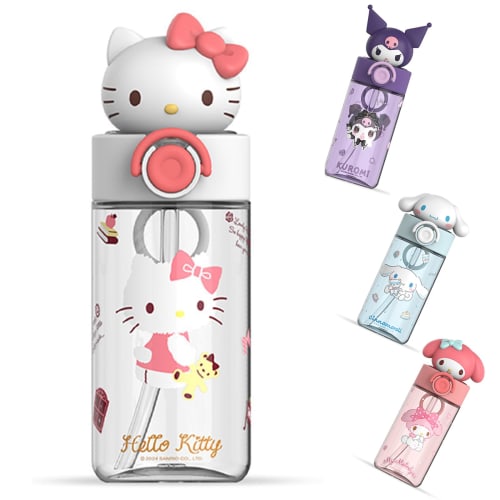 Kuromi & Cinnamoroll Straw Cup Water Bottle, Clear Bottle with Straw, Leak-Proof, Transparent, Kids' Water Bottle, Mug, Lightweight, Portable, Sports