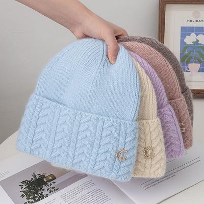 New Style Simple Dandy Winter Hat G Letter Decor Rabbit Fur Beanie Elegant Winter Hats For Women Candy Colors Warm Knit Hats