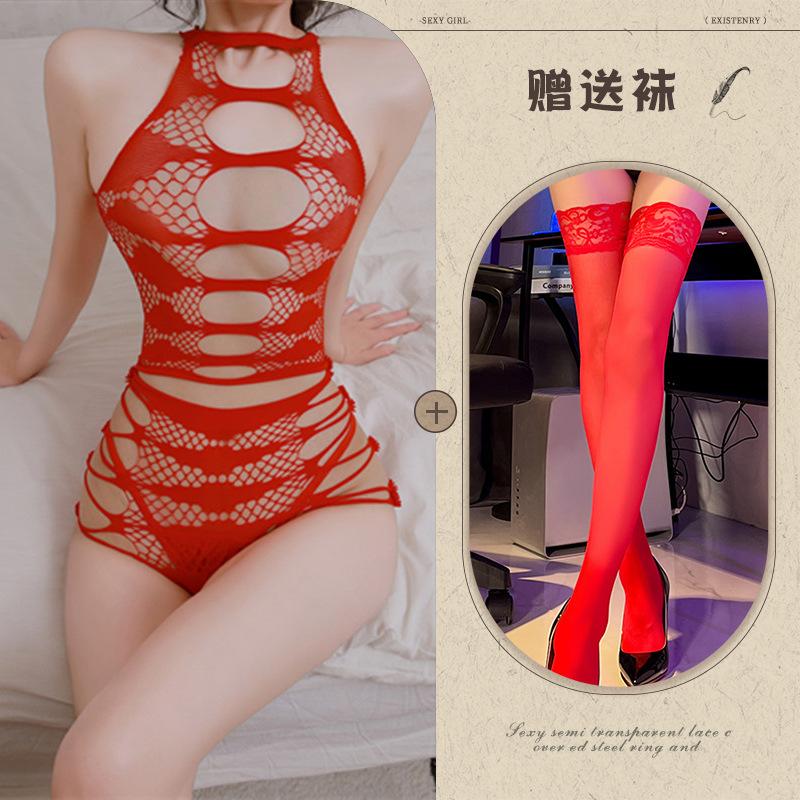 Sex underwear sexy perspective hollow tear large size hip wrap free net suit
