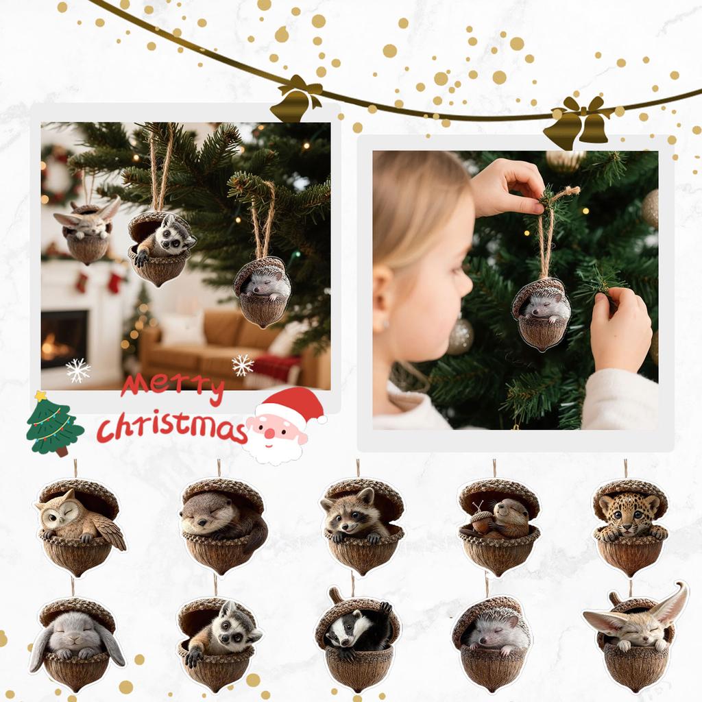 Leśne Ozdoby na Choinkę, Dekoracje Świąteczne, Urocze Ozdoby na Choinkę z Leniwcem, Prezent Dla Zakochanych.(2D)