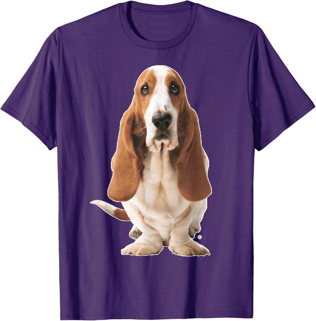 Basset Hound Dog Sitting Graphic Tee Breathable Cotton Casual Short Sleeve T-Shirt for Men