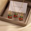 Red Zircon Fruit Cherry Pendant Earrings Necklace For Women New Trend Fashion Collarbone Chain Jewelry Set Gifts