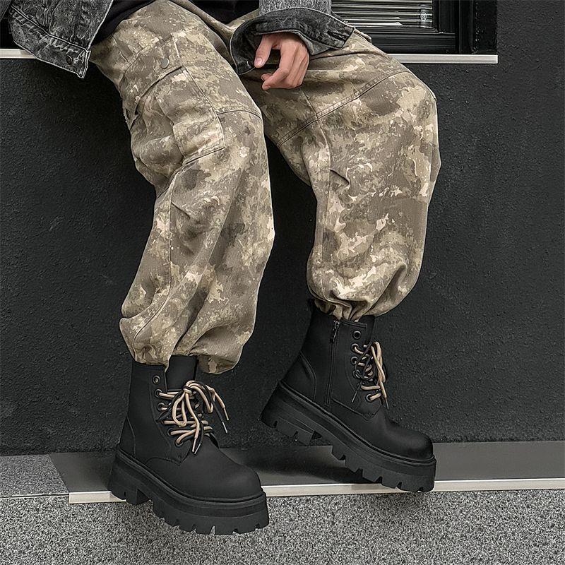 Height-increasing mid-help tooling boots British style boots men's recreational locomotive boots thick-soled big-head Martin boots men
