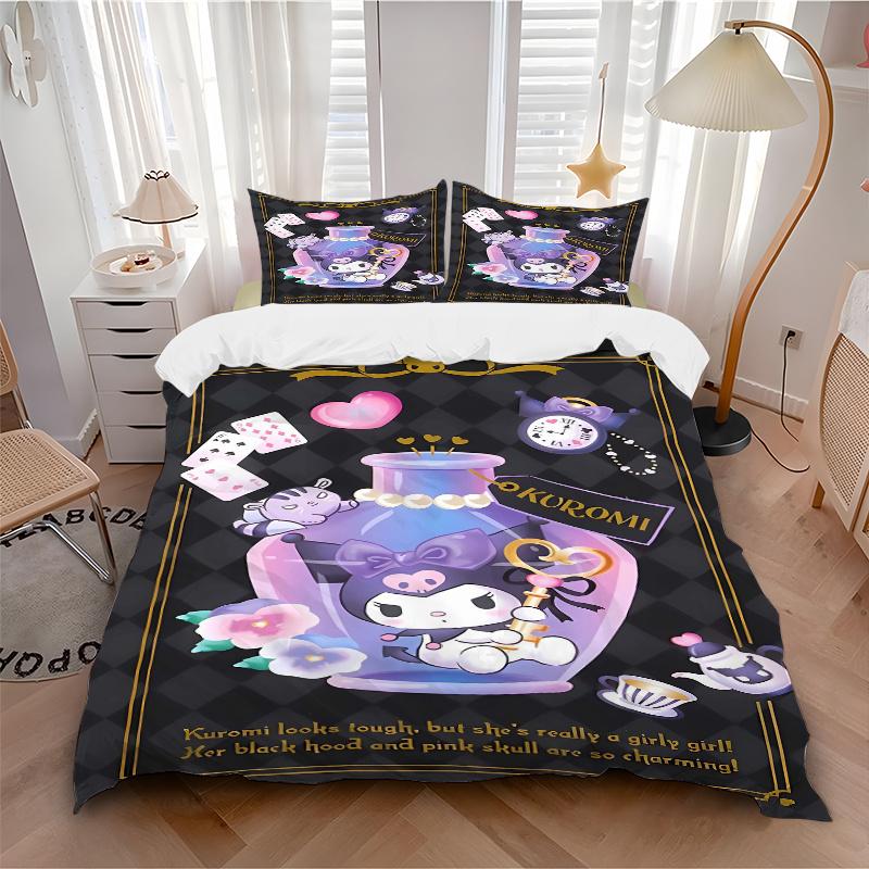 3pcs Kuromi's Enchanted Bottle Printed Bedding Set, Soft and Comfortable Quilt Cover for Bedroom, Guest Room (Not Included).S053