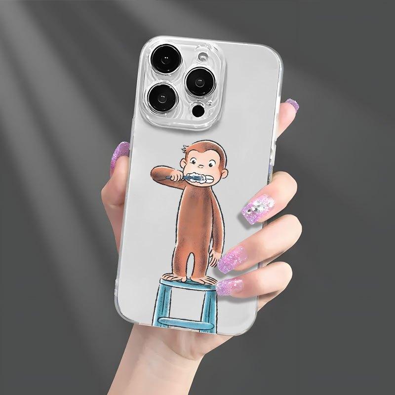 Monkey Brushing Pattern Phone Case Suitable for iPhone 17 16 15 14 13 12 11 Pro/Max/Plus Transparent Anti Drop Back Cover
