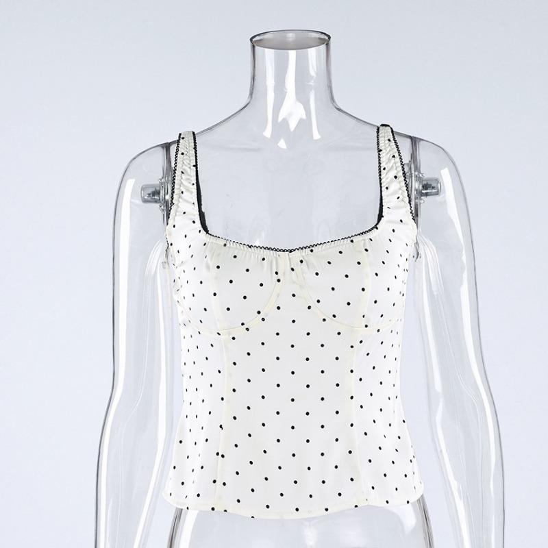 Women Fashion Commuter Polka Dot Slim Spaghetti Strap Camisole Tank Top
