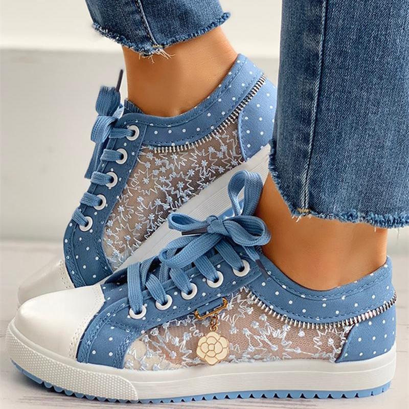 

Spring/Autumn Fashion Lace Flower Mesh Sports Sneakers Women s Casual Comfortable PU Walking Vulcanized Shoes Zapatos Mujer 42 синій