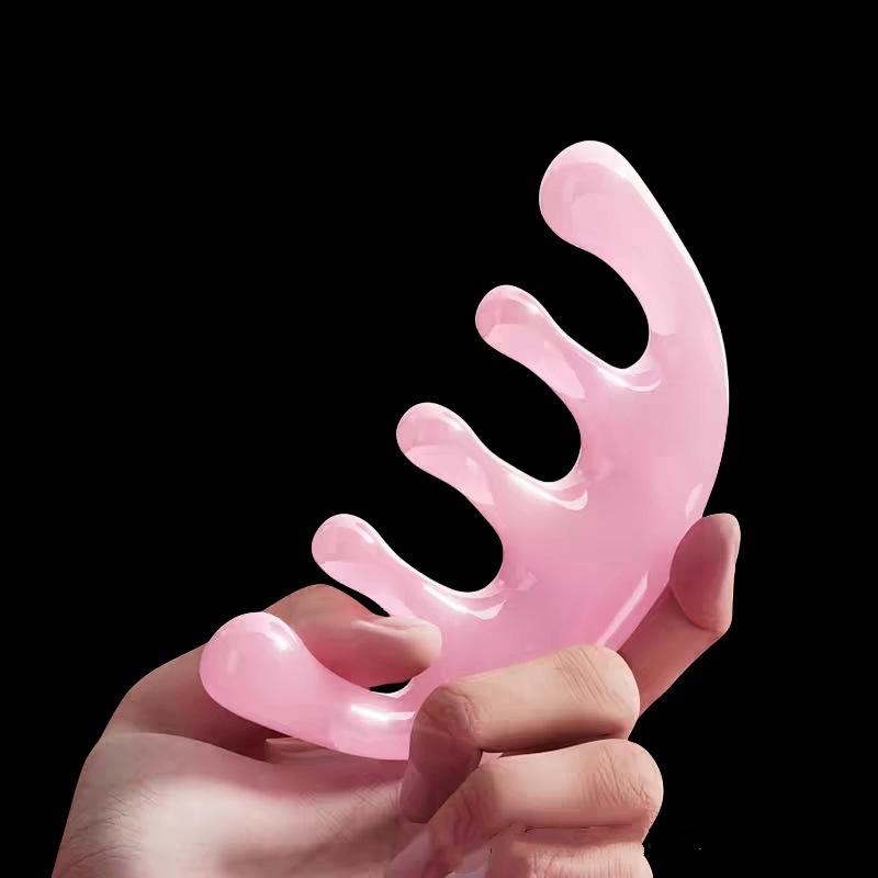 5 Teeth Head Acupoint Massage Comb Resin Big Teeth Big Teeth Meridian Blood 5-Paw Half Round Shap Comb for Stress Relief