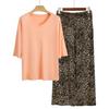 Pajamas Women's Spring and Summer New V-neck Short-sleeved Cotton and Linen Pants European and American Large-size Loungewear Two-piece Set