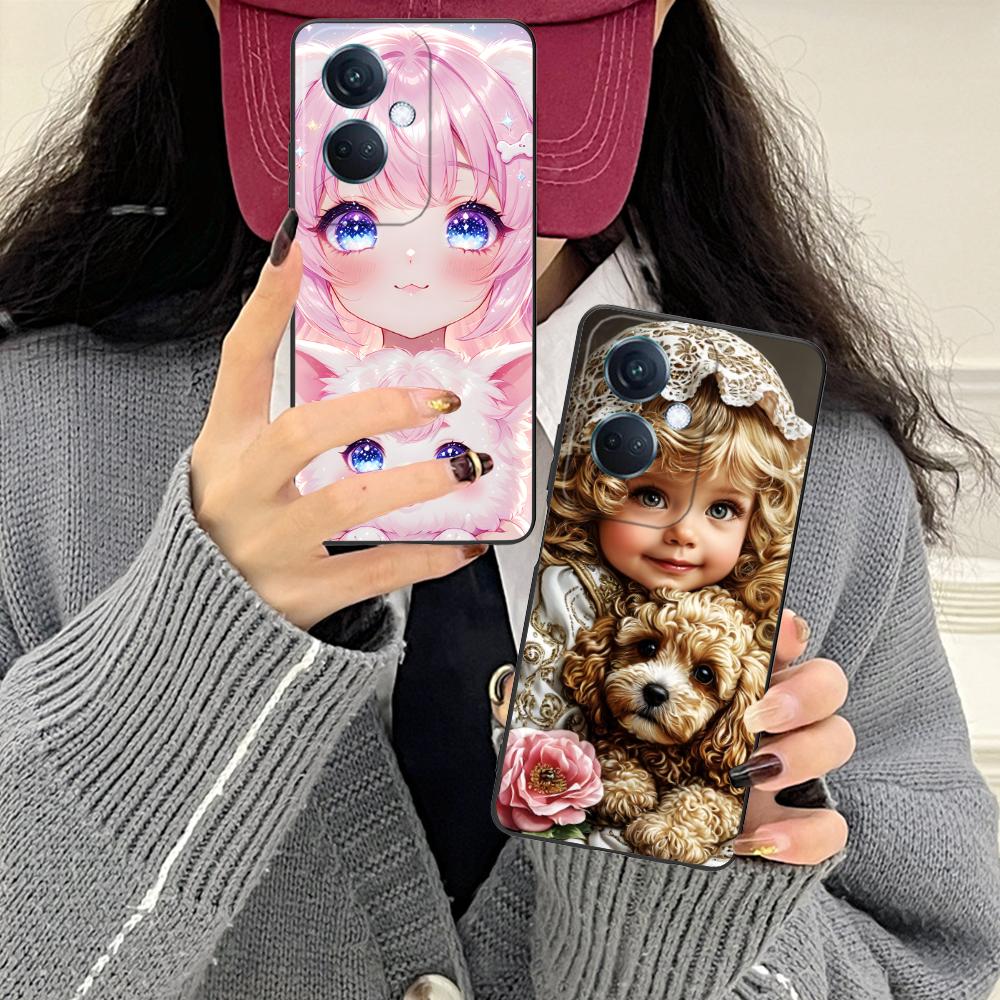 Girl Dog Puppy Matte TPU Mobile Phone Case for OPPO Reno 14 13 12 11 10 9 8 7 6 5 F T Pro 5G Colorful Printing Cover