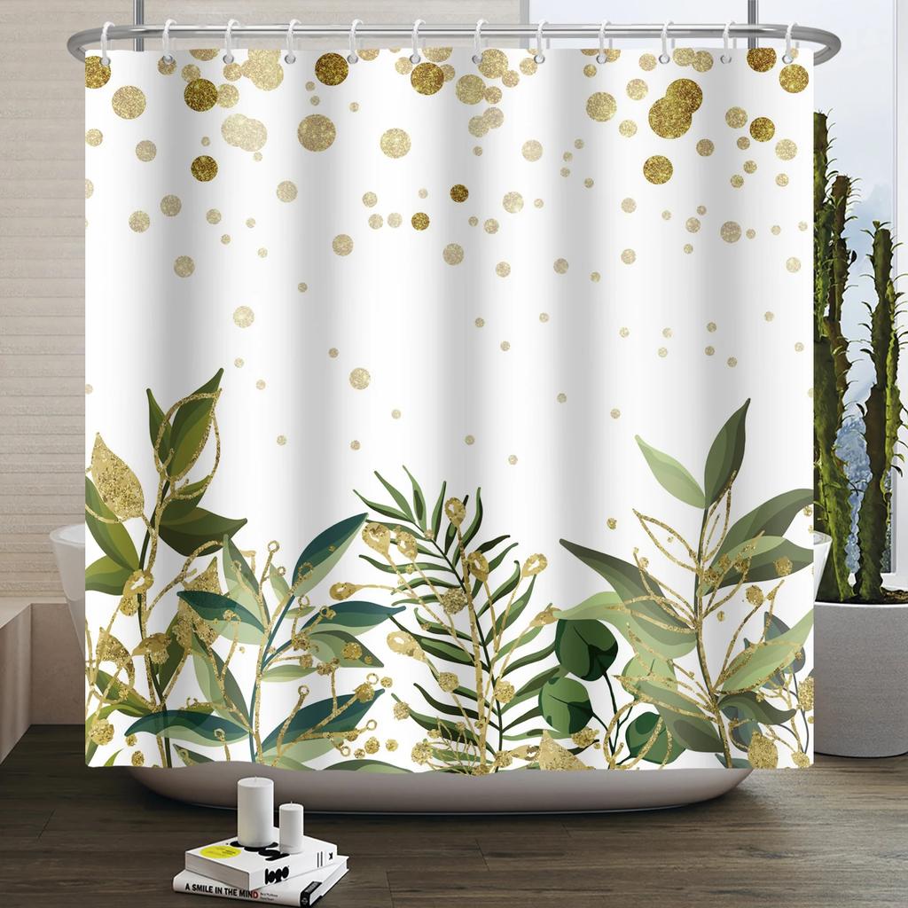 Watercolor Green Leaf Shower Curtain for Bathroom Vines Plant Nordic Minimalist Polyester Botanic Curtain for Home Hotel 180x2