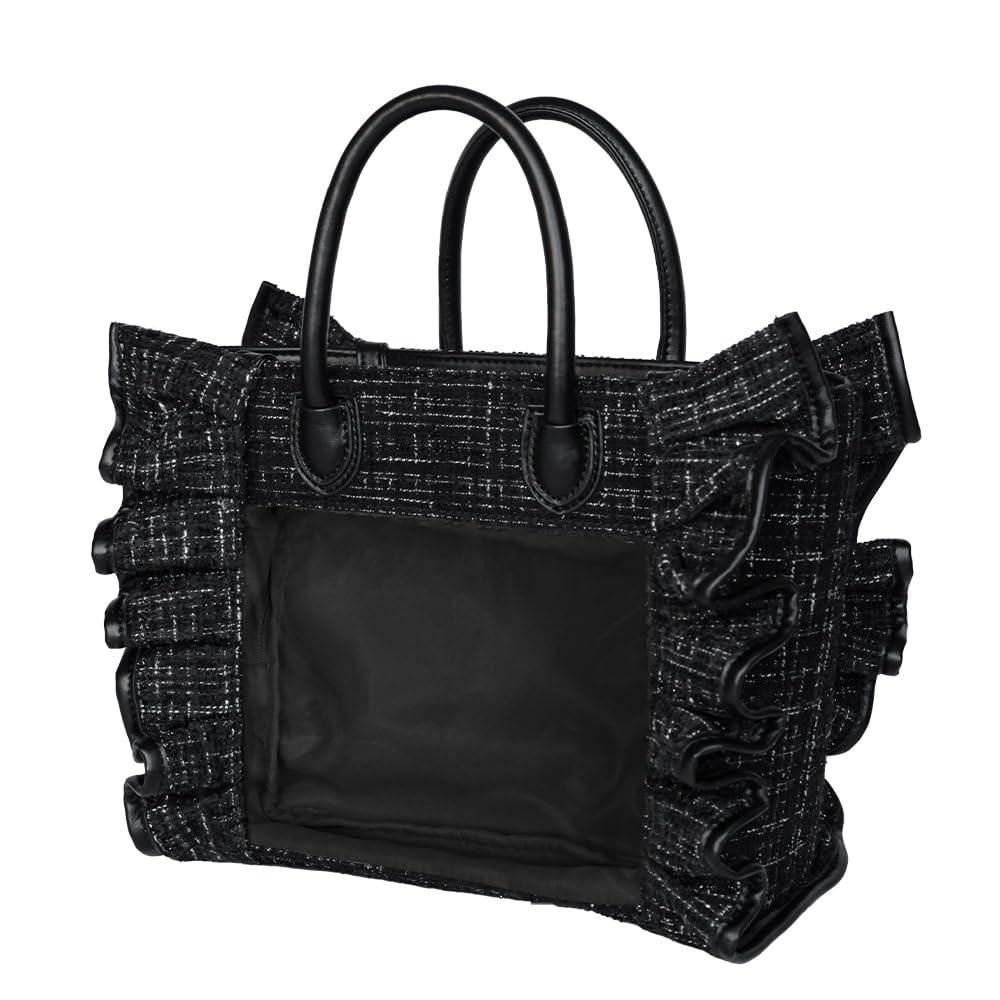 [Riridear] [Official Riridi] Oshikatsu Bag, Ita Bag, Tweed Handbag with Stitched Window (Black)
